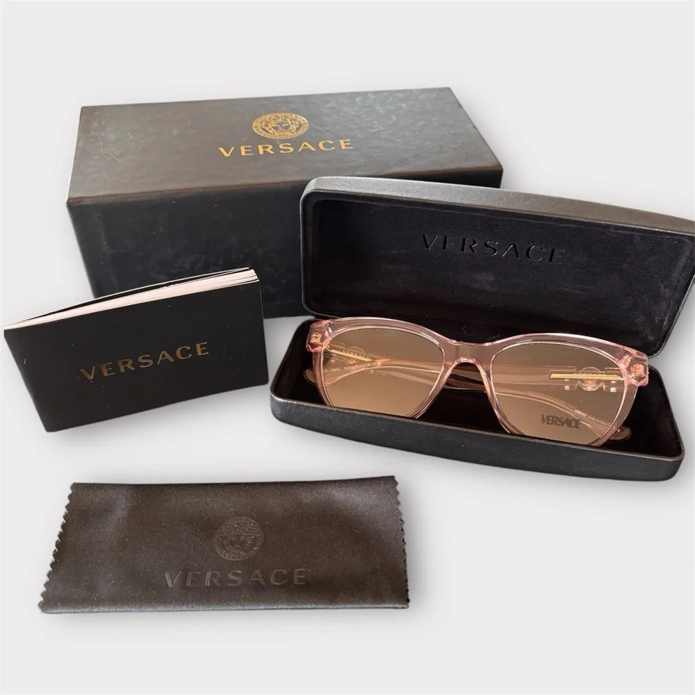 VERSACE NWT VE3304 Transparent Blush Pink Cat Eye Eyeglasses w/ Medusa Logo